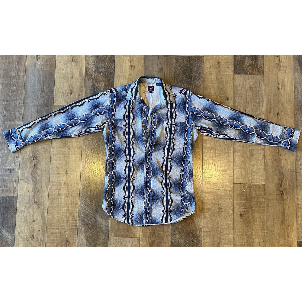MENS SZ M PANHANDLE SLIM WESTERN COWBOY SOUTHWEST AZTEC PEARL SNAP SHIRT EC